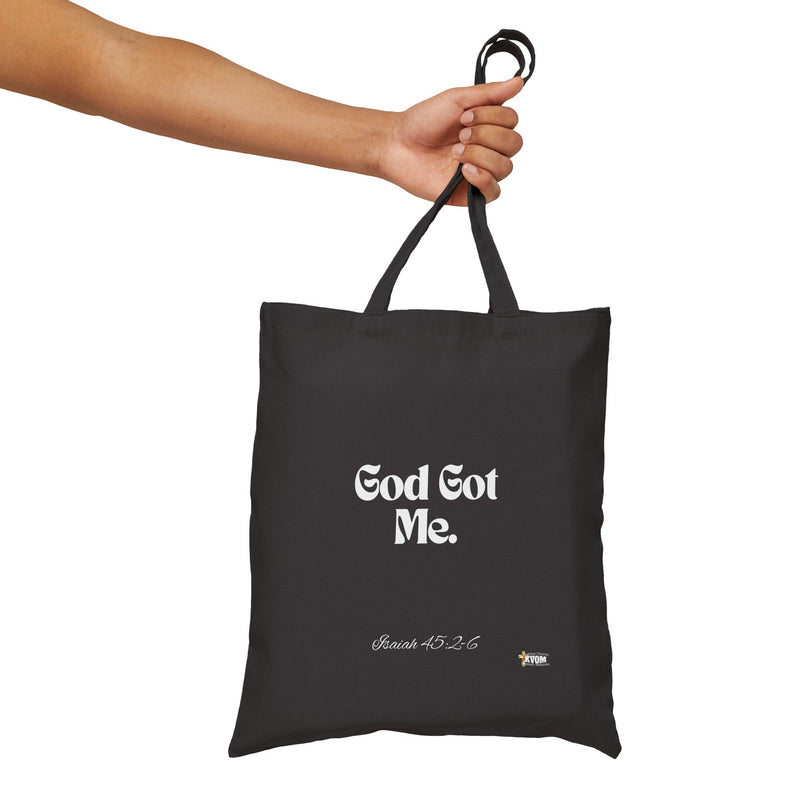 God Got Me Cotton Canvas Tote Bag: Black & White