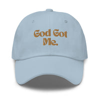 God Got Me Embroidered Hat, Gold Emblem-KVOM; Christian Clothing; Women’s Clothing; Men's Clothes, Men's Hats, Women’s T-Shirts; Hoodies Sale; Ladies Tops; Ladies Dresses; Floral Tops; Floral Dresses; Flower Clothes; Activewear; Glorious; Psalms; Blessings On Blessings; Teens Clothing; Christian Book Store; Girl’s Clothing Sale; Mother’s Day Sale; Gifts For Sister; Christian Gifts; Gifts for Daughter; Spring Sale; Clearance Sale; Jesus; Christ Is King; Holy Ghost; God Got Me; Spiritual Warrior; Prophetic; B