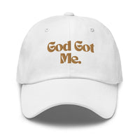 God Got Me Embroidered Hat, Gold Emblem-KVOM; Christian Clothing; Women’s Clothing; Men's Clothes, Men's Hats, Women’s T-Shirts; Hoodies Sale; Ladies Tops; Ladies Dresses; Floral Tops; Floral Dresses; Flower Clothes; Activewear; Glorious; Psalms; Blessings On Blessings; Teens Clothing; Christian Book Store; Girl’s Clothing Sale; Mother’s Day Sale; Gifts For Sister; Christian Gifts; Gifts for Daughter; Spring Sale; Clearance Sale; Jesus; Christ Is King; Holy Ghost; God Got Me; Spiritual Warrior; Prophetic; B