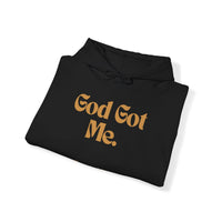 God Got Me Unisex Heavy Blend™ Hoodie: Black, White, Gold Print-KVOM