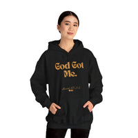 God Got Me Unisex Heavy Blend™ Hoodie: Black, White, Gold Print-KVOM