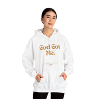 God Got Me Unisex Heavy Blend™ Hoodie: Black, White, Gold Print-KVOM