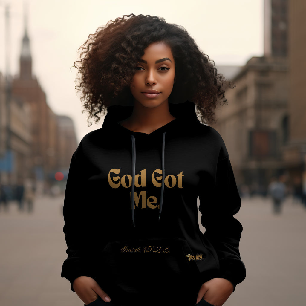 God Got Me Unisex Heavy Blend™ Hoodie: Black, White, Gold Print-KVOM