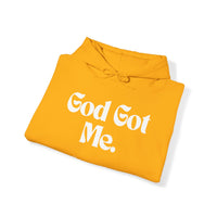 God Got Me Unisex Heavy Blend™ Hoodie, White Print-KVOM