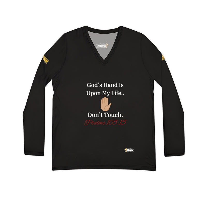 God's Hand Is Upon My Life Women's Long Sleeve V-neck Shirt, Black-KVOM