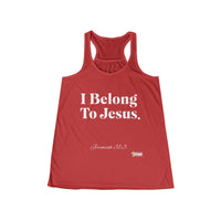 I Belong To Jesus Women's Flowy Racerback Tank, White Print-KVOM