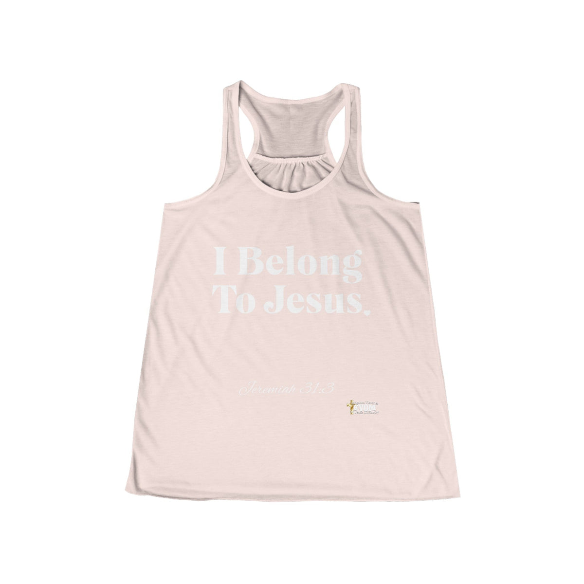 I Belong To Jesus Women's Flowy Racerback Tank, White Print-KVOM