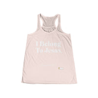 I Belong To Jesus Women's Flowy Racerback Tank, White Print-KVOM