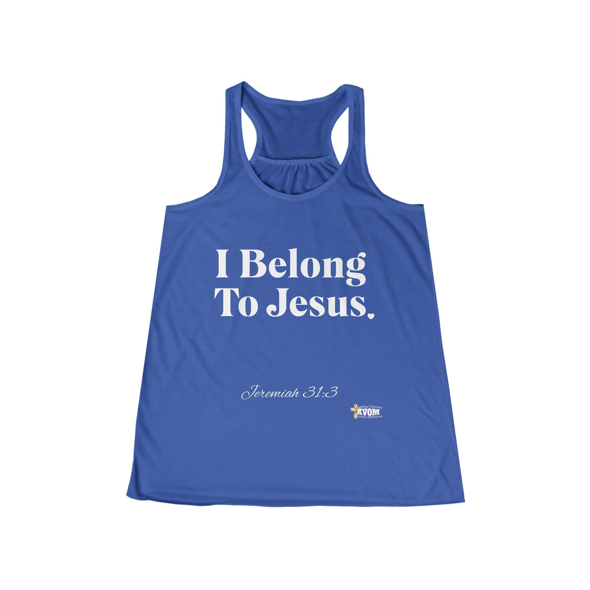 I Belong To Jesus Women's Flowy Racerback Tank, White Print-KVOM