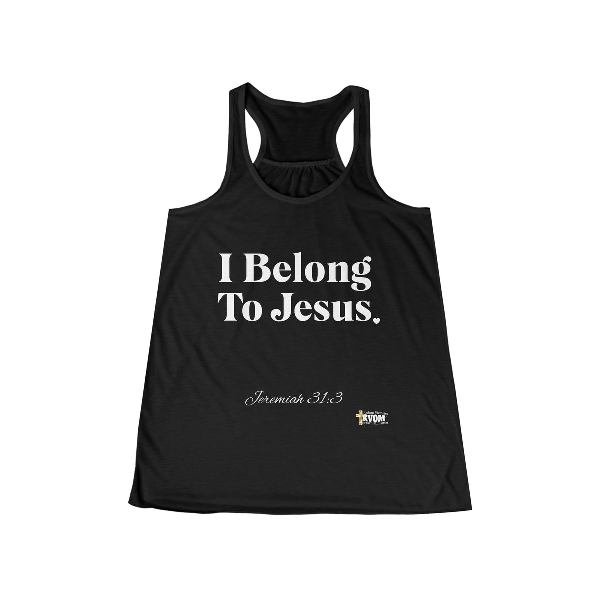 I Belong To Jesus Women's Flowy Racerback Tank, White Print-KVOM