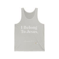 I Belong To Jesus Women's Jersey Style Tank Top, White Print-KVOM