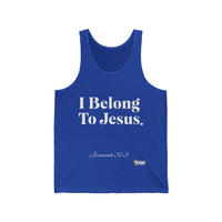 I Belong To Jesus Women's Jersey Style Tank Top, White Print-KVOM