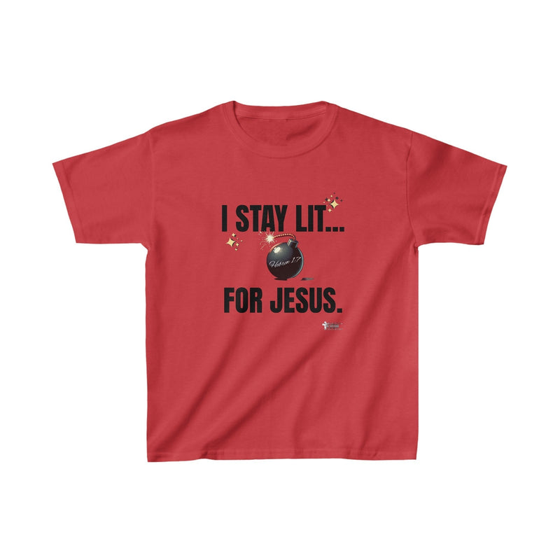 I Stay Lit For Jesus Kids Heavy Cotton™ Tee, Black Print-Children's Clothing-KVOM