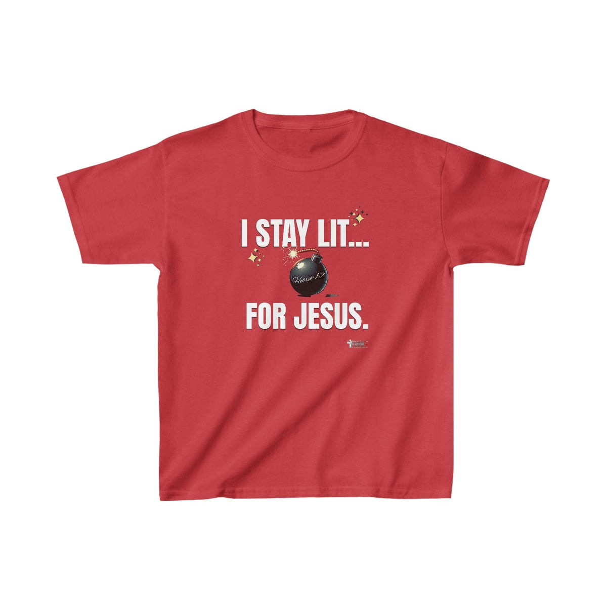 I Stay Lit For Jesus Kids Heavy Cotton™ Tee, White Print-Children's Clothing-KVOM