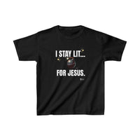 I Stay Lit For Jesus Kids Heavy Cotton™ Tee, White Print-Children's Clothing-KVOM