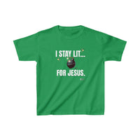 I Stay Lit For Jesus Kids Heavy Cotton™ Tee, White Print-Children's Clothing-KVOM