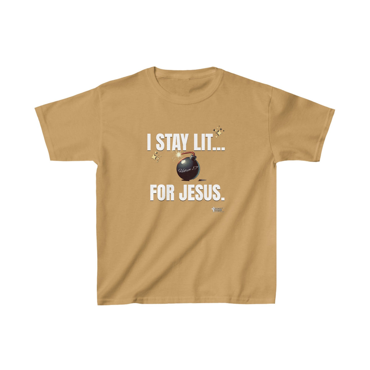 I Stay Lit For Jesus Kids Heavy Cotton™ Tee, White Print-Children's Clothing-KVOM