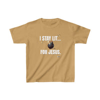 I Stay Lit For Jesus Kids Heavy Cotton™ Tee, White Print-Children's Clothing-KVOM