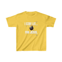 I Stay Lit For Jesus Kids Heavy Cotton™ Tee, White Print-Children's Clothing-KVOM