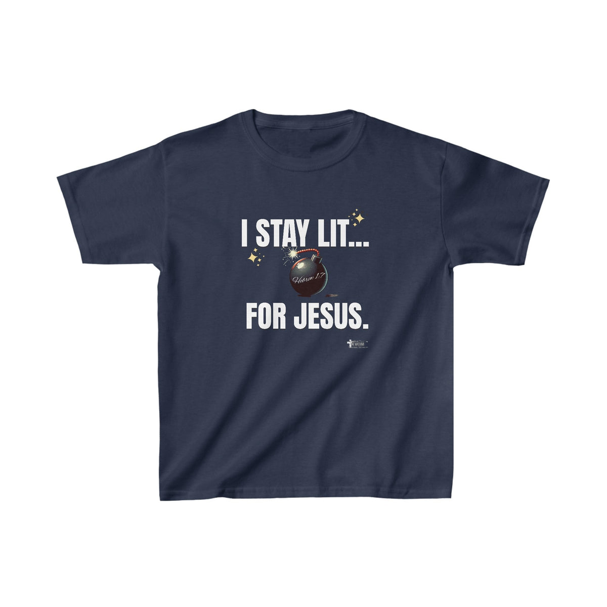 I Stay Lit For Jesus Kids Heavy Cotton™ Tee, White Print-Children's Clothing-KVOM