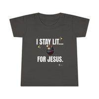 I Stay Lit For Jesus Toddler T-shirt, White Print-Children's Clothing-KVOM