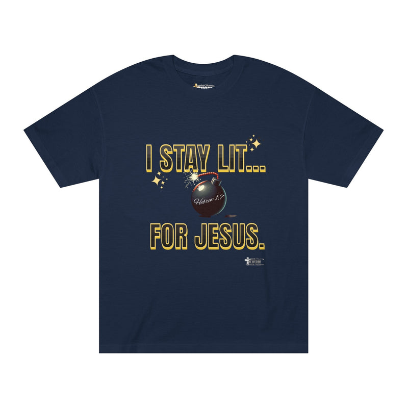 I Stay Lit For Jesus Unisex Classic T-Shirt, Black & Gold Print-KVOM