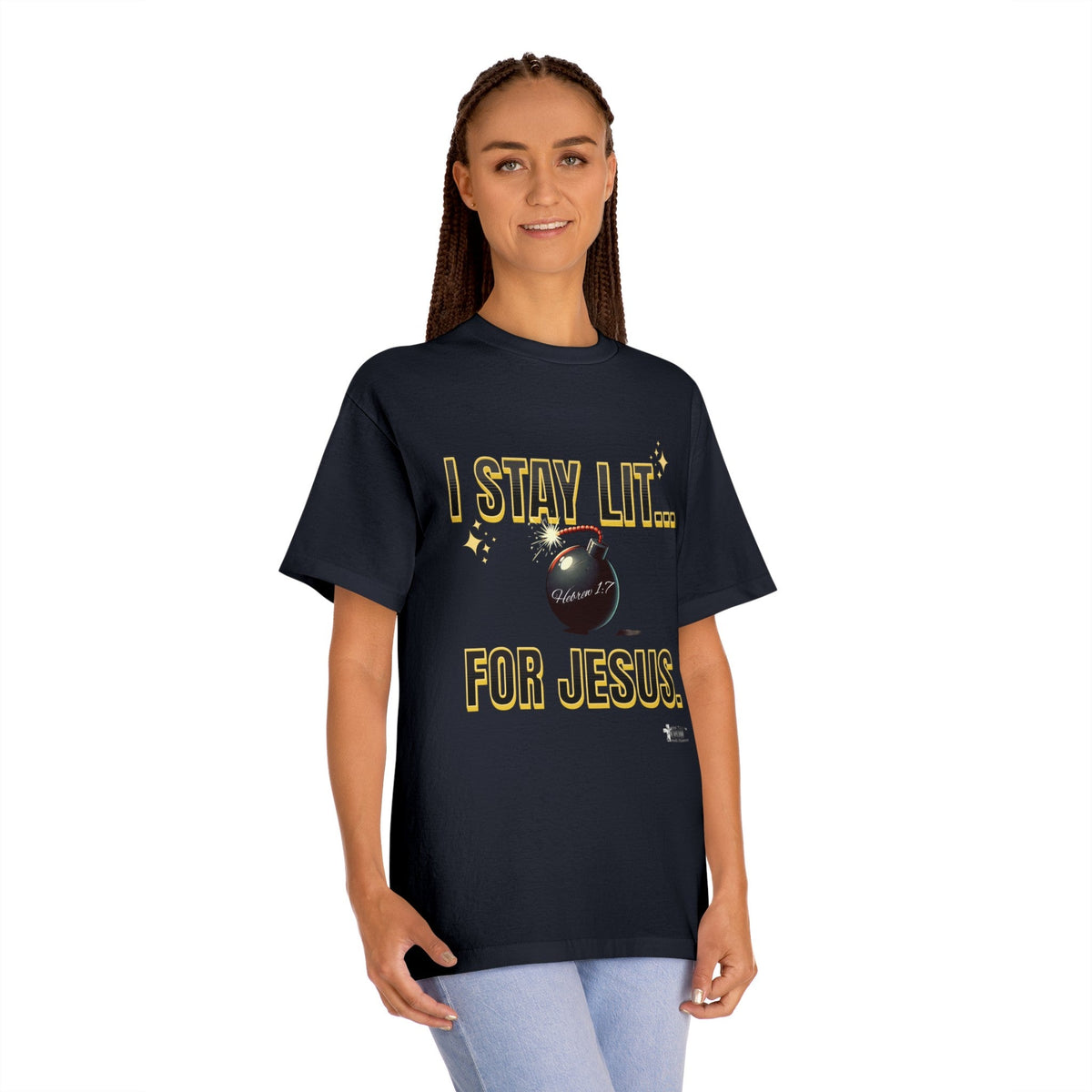 I Stay Lit For Jesus Unisex Classic T-Shirt, Black & Gold Print-KVOM