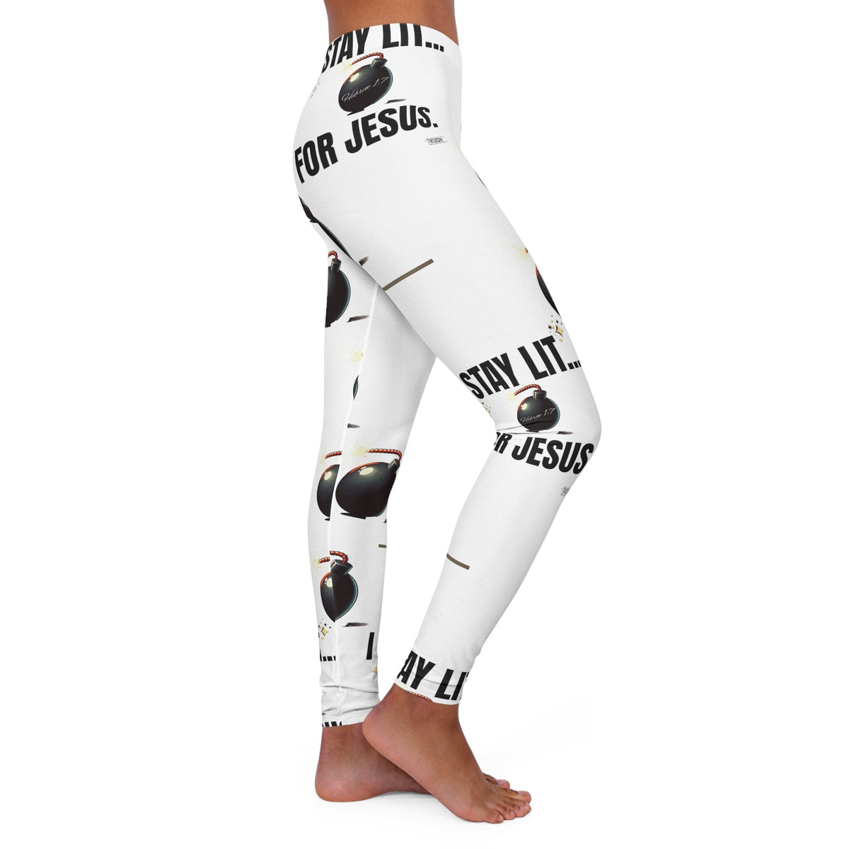 I Stay Lit For Jesus Women's Casual Leggings White-KVOM