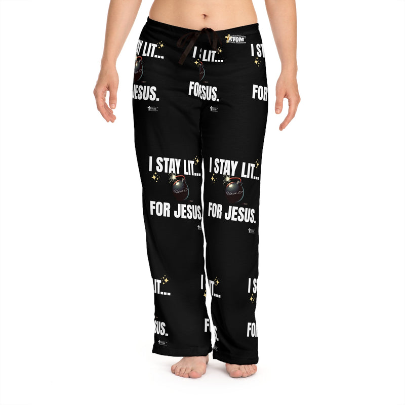 I Stay Lit For Jesus Women's Comfy Pants, Black-KVOM