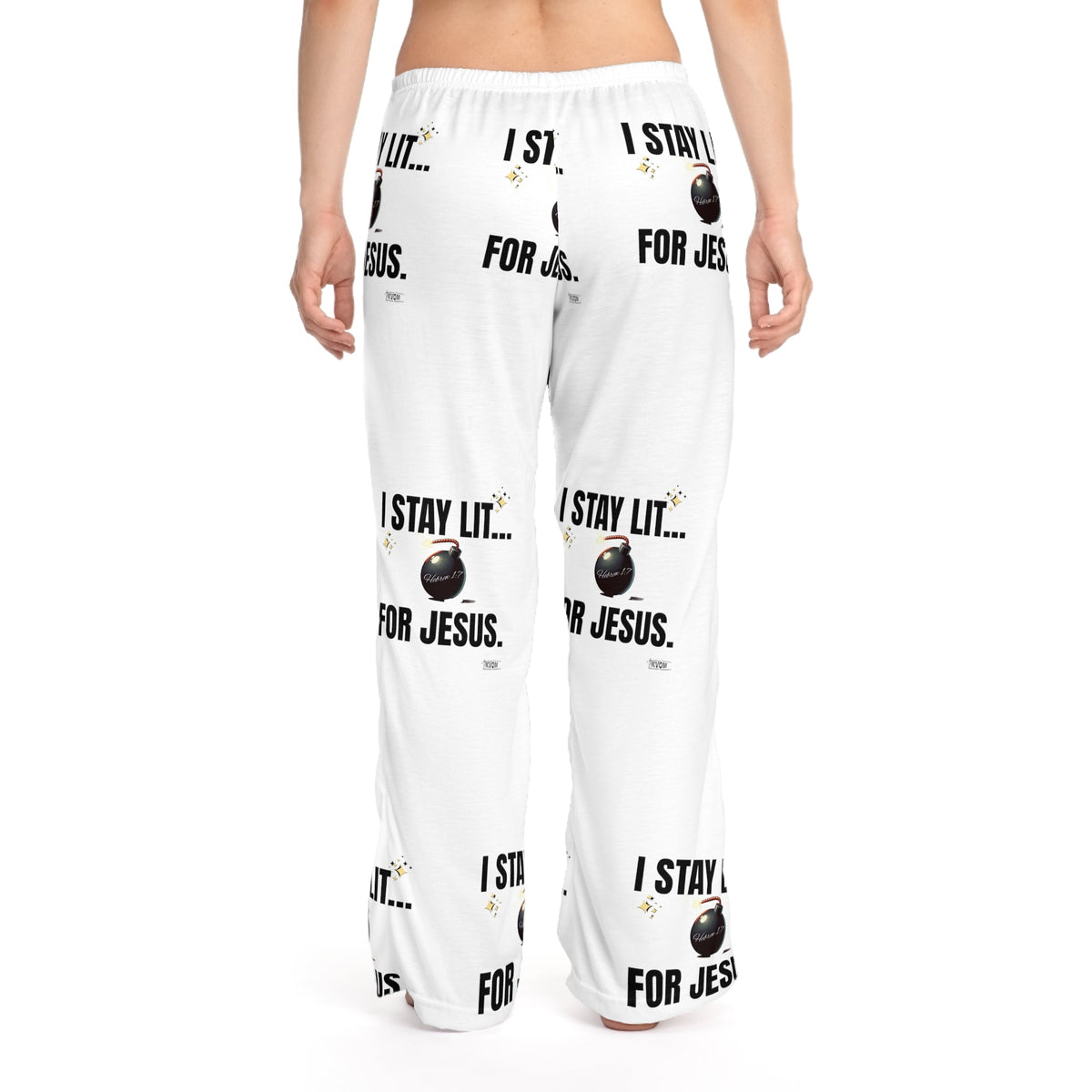 I Stay Lit For Jesus Women's Comfy Pants, White-KVOM