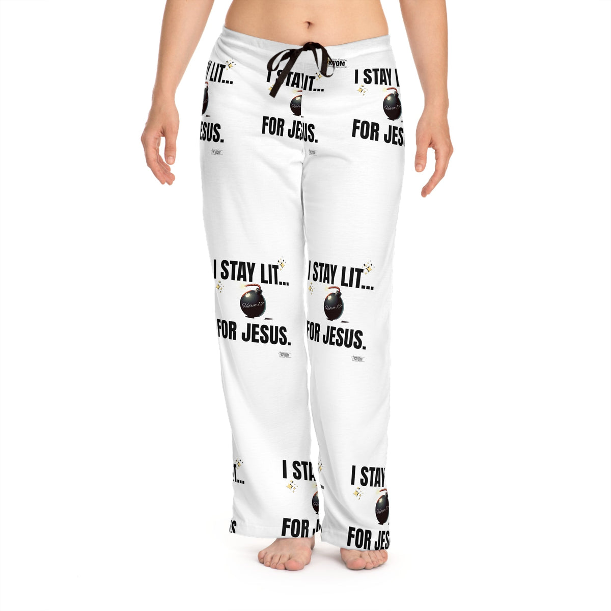 I Stay Lit For Jesus Women's Comfy Pants, White-KVOM