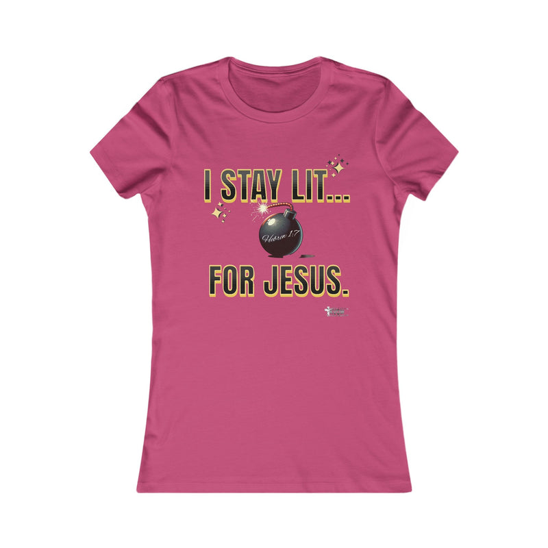 I Stay Lit For Jesus Women's Favorite Shirt, Black & Gold Print-KVOM