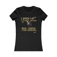 I Stay Lit For Jesus Women's Favorite Shirt, Black & Gold Print-KVOM