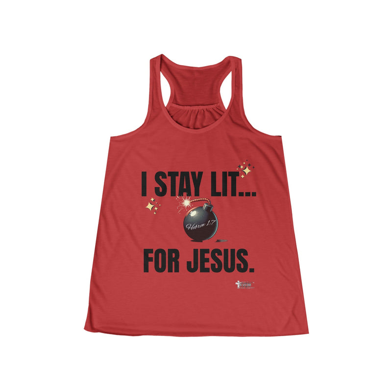 I Stay Lit For Jesus Women's Flowy Racerback Tank-KVOM