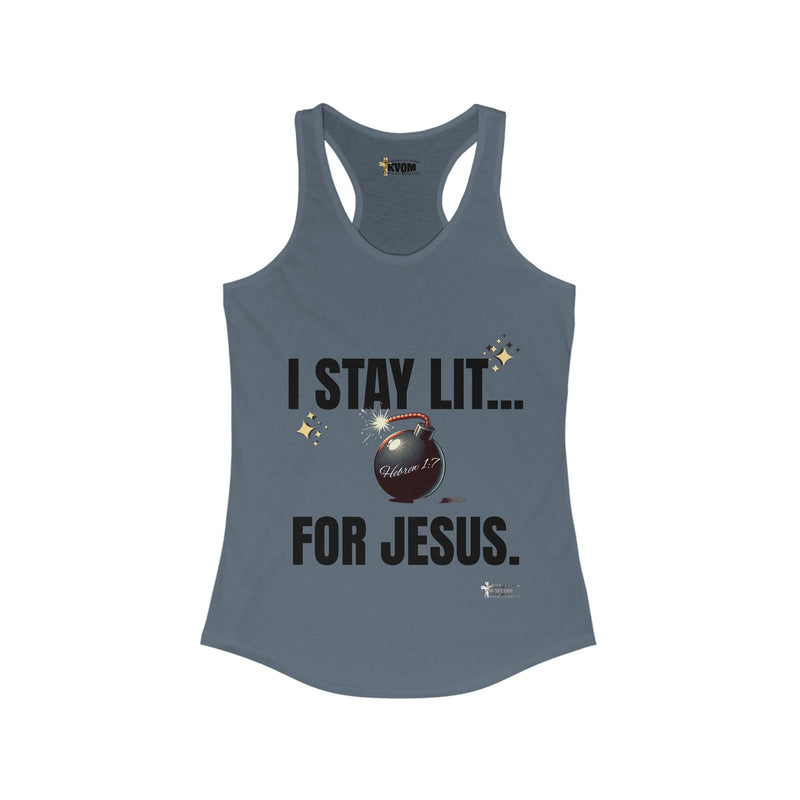 I Stay Lit For Jesus Women's Racerback Tank-KVOM