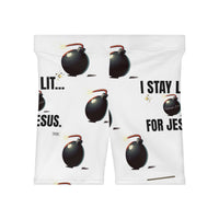 I Stay Lit For Jesus Women's Shorts, White-KVOM