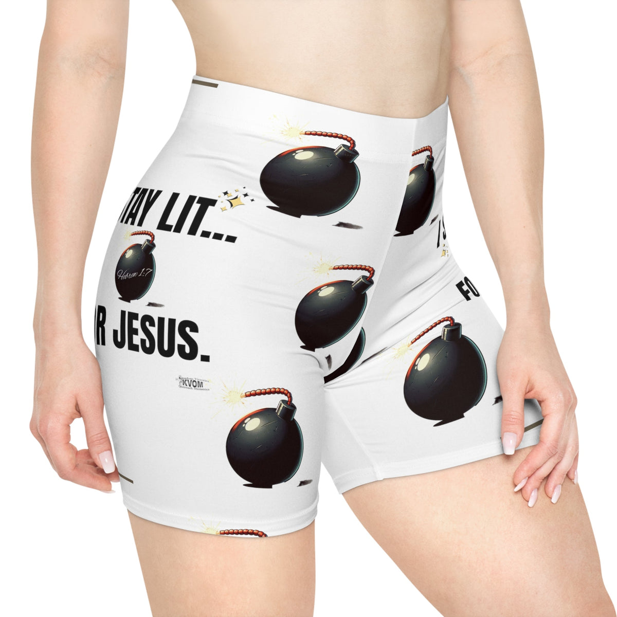 I Stay Lit For Jesus Women's Shorts, White-KVOM