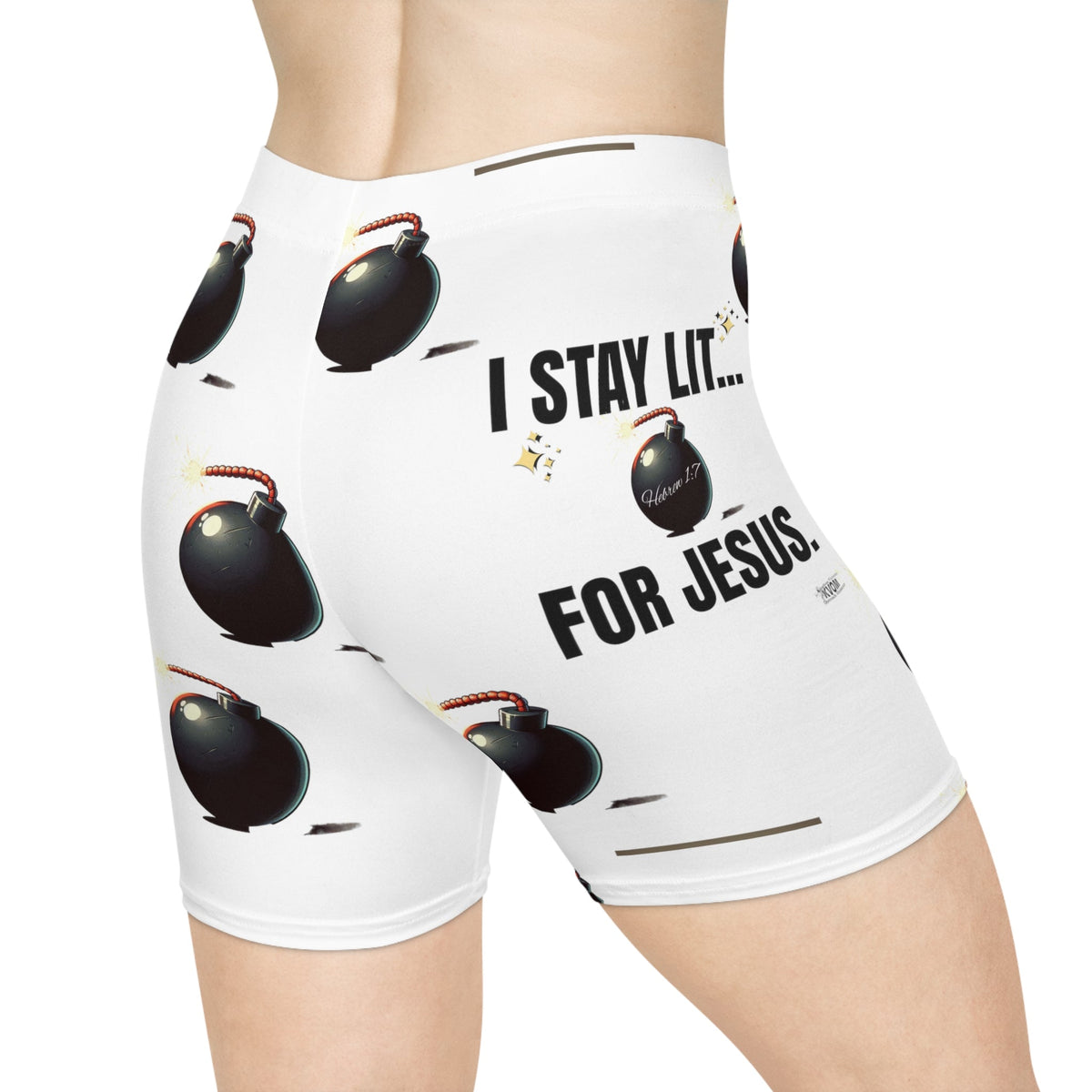 I Stay Lit For Jesus Women's Shorts, White-KVOM