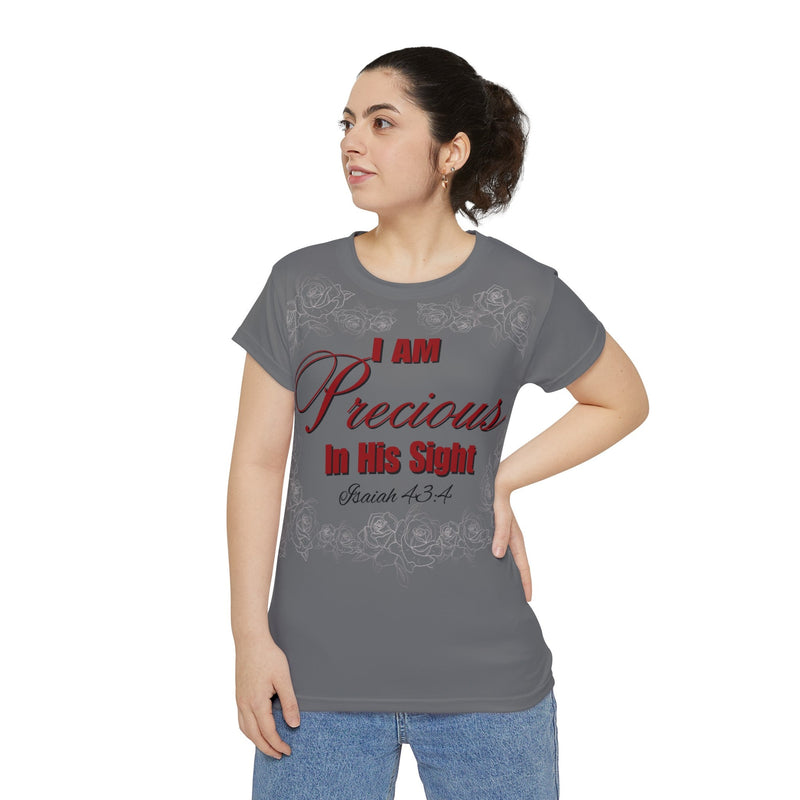 IAM Precious In His Sight Women's Short Sleeve Shirt Grey & Red-KVOM