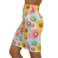 Jesus Is So Groovy Women's Mid-Waist Pencil Daisy Skirt-KVOM