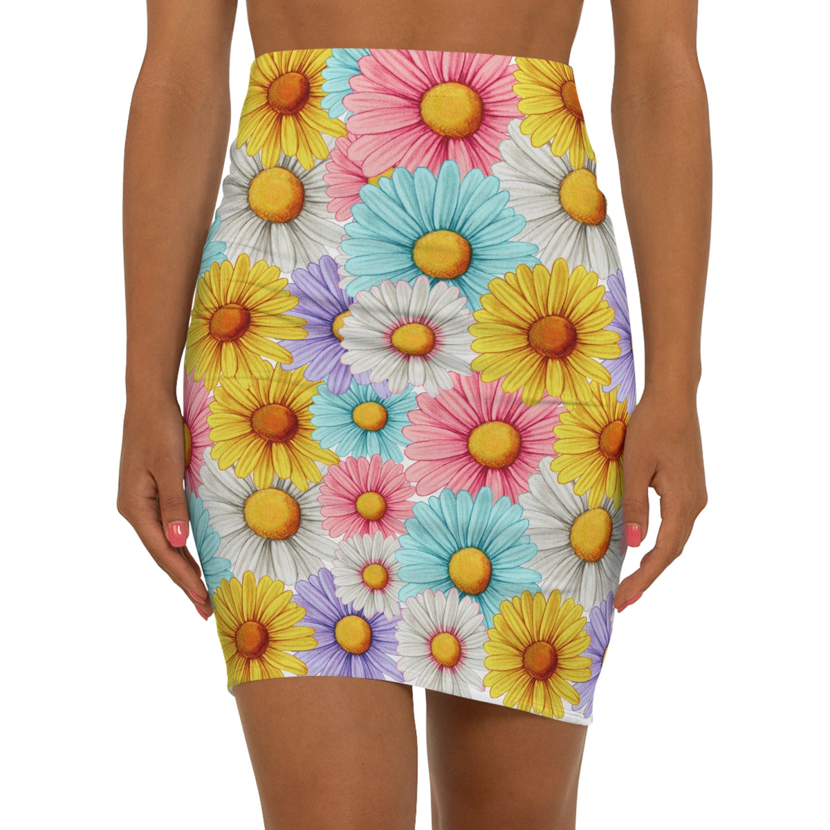 Jesus Is So Groovy Women's Mid-Waist Pencil Daisy Skirt-KVOM