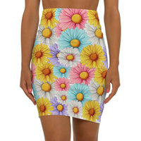 Jesus Is So Groovy Women's Mid-Waist Pencil Daisy Skirt-KVOM