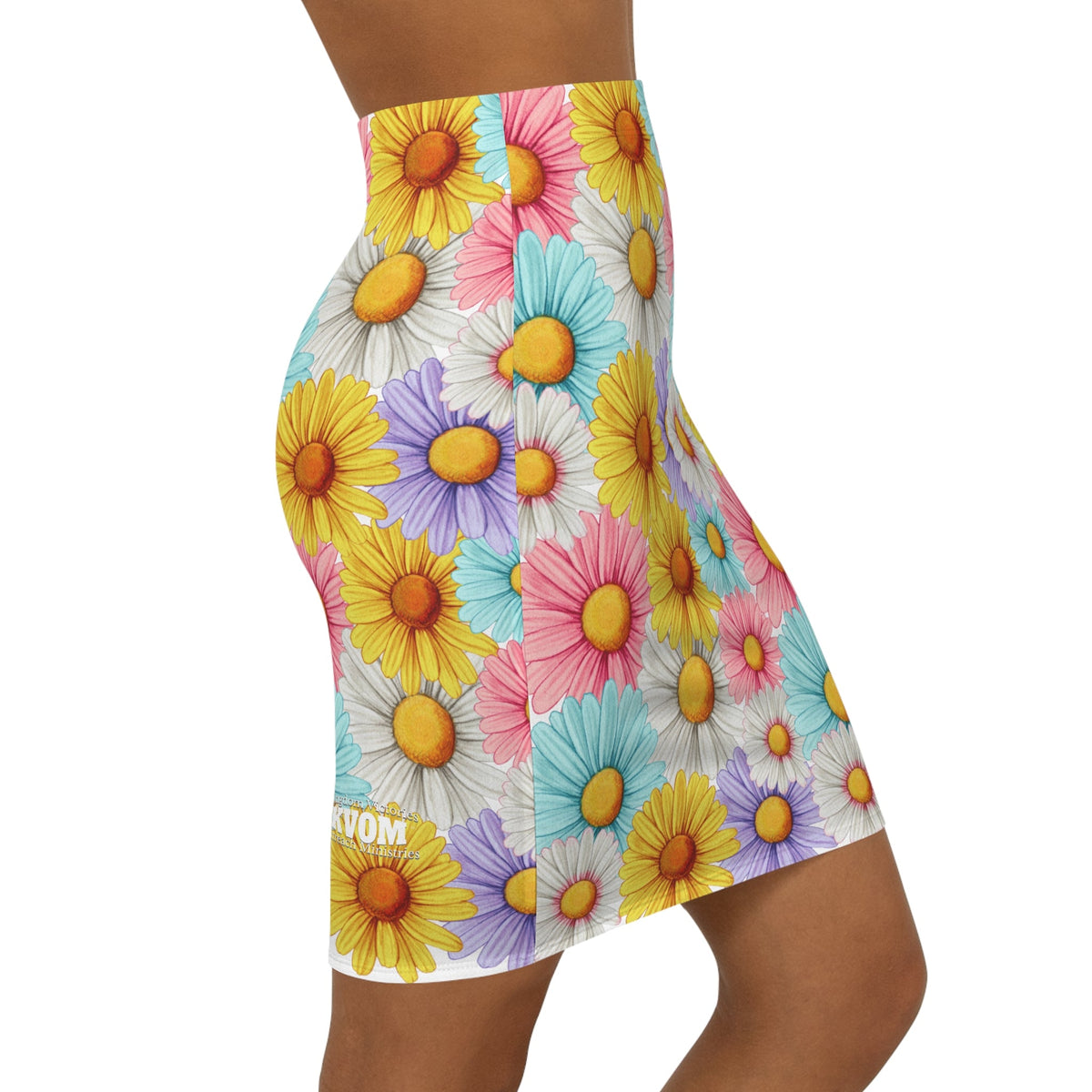 Jesus Is So Groovy Women's Mid-Waist Pencil Daisy Skirt-KVOM