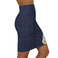 Jesus Is So Groovy Women's Mid-Waist Pencil Skirt Indigo Denim-KVOM