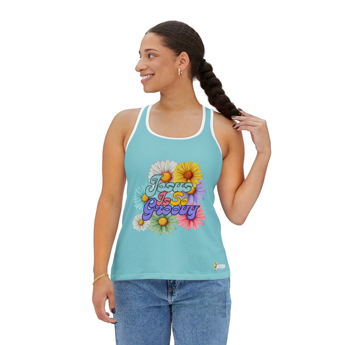 Jesus Is So Groovy Women's Tank Top Turqouise-KVOM