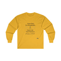 Jesus Says I'm Wonderful Women's Long Sleeve Tee, Vintage Gold-KVOM; KVOM Christian Clothing; Women’s Clothing; Women's Vintage Clothing; Dainty Vintage; Women’s T-Shirts; Hoodies Sale; Ladies Tops; Ladies Dresses; Floral Tops; Floral Dresses; Flower Clothes; Activewear; Glorious; Psalms; Blessings On Blessings; Teens Clothing; Christian Book Store; Girl’s Clothing Sale; Mother’s Day Sale; Gifts For Sister; Christian Gifts; Gifts for Daughter; Spring Sale; Clearance Sale; Jesus; Christ Is King; Holy Ghost; 