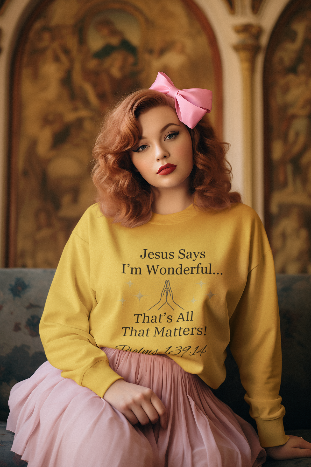 Jesus Says I'm Wonderful Women's Long Sleeve Tee, Vintage Gold-KVOM; KVOM Christian Clothing; Women’s Clothing; Women's Vintage Clothing; Dainty Vintage; Women’s T-Shirts; Hoodies Sale; Ladies Tops; Ladies Dresses; Floral Tops; Floral Dresses; Flower Clothes; Activewear; Glorious; Psalms; Blessings On Blessings; Teens Clothing; Christian Book Store; Girl’s Clothing Sale; Mother’s Day Sale; Gifts For Sister; Christian Gifts; Gifts for Daughter; Spring Sale; Clearance Sale; Jesus; Christ Is King; Holy Ghost; 