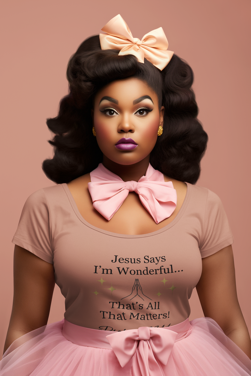 Jesus Says I'm Wonderful Women's Short Sleeve T-Shirt, English Nude Toffee-KVOM; KVOM Christian Clothing; Women’s Clothing; Women's Vintage Clothing; Dainty Vintage; Women’s T-Shirts; Hoodies Sale; Ladies Tops; Ladies Dresses; Floral Tops; Floral Dresses; Flower Clothes; Activewear; Glorious; Psalms; Blessings On Blessings; Teens Clothing; Christian Book Store; Girl’s Clothing Sale; Mother’s Day Sale; Gifts For Sister; Christian Gifts; Gifts for Daughter; Spring Sale; Clearance Sale; Jesus; Christ Is King; 