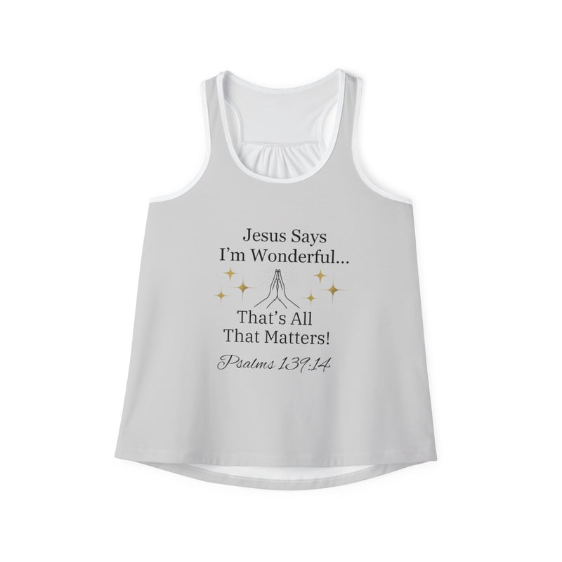 Jesus Says I'm Wonderful Women's Tank Top, Antique Silver-KVOM; KVOM Christian Clothing; Women’s Clothing; Women's Vintage Clothing; Dainty Vintage; Women’s T-Shirts; Hoodies Sale; Ladies Tops; Ladies Dresses; Floral Tops; Floral Dresses; Flower Clothes; Activewear; Glorious; Psalms; Blessings On Blessings; Teens Clothing; Christian Book Store; Girl’s Clothing Sale; Mother’s Day Sale; Gifts For Sister; Christian Gifts; Gifts for Daughter; Spring Sale; Clearance Sale; Jesus; Christ Is King; Holy Ghost; God G