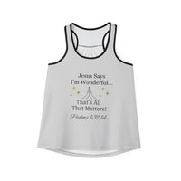 Jesus Says I'm Wonderful Women's Tank Top, Antique Silver-KVOM; KVOM Christian Clothing; Women’s Clothing; Women's Vintage Clothing; Dainty Vintage; Women’s T-Shirts; Hoodies Sale; Ladies Tops; Ladies Dresses; Floral Tops; Floral Dresses; Flower Clothes; Activewear; Glorious; Psalms; Blessings On Blessings; Teens Clothing; Christian Book Store; Girl’s Clothing Sale; Mother’s Day Sale; Gifts For Sister; Christian Gifts; Gifts for Daughter; Spring Sale; Clearance Sale; Jesus; Christ Is King; Holy Ghost; God G